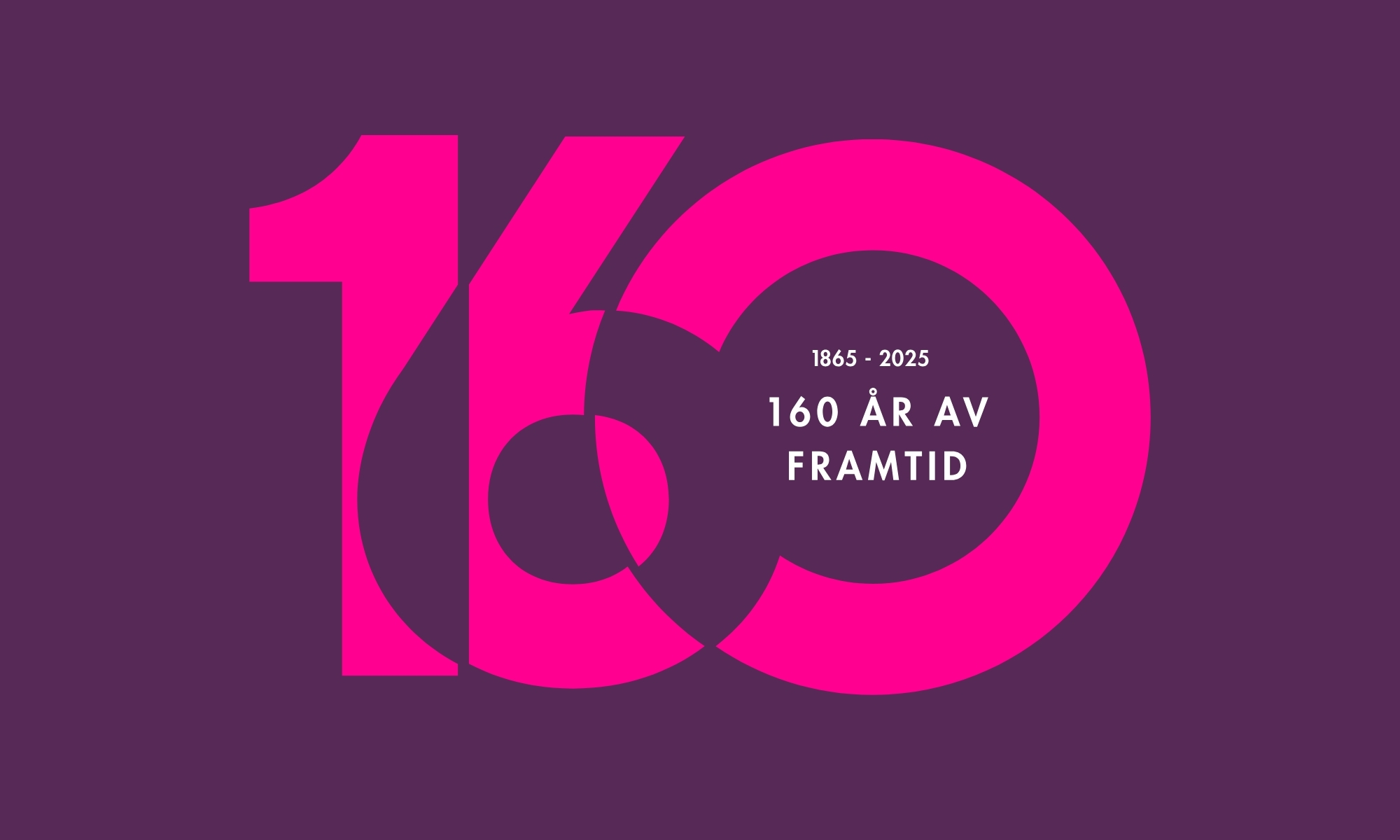 Logotyp 160-årsjubileum 160 år i ceris färg mot lila bakgrund